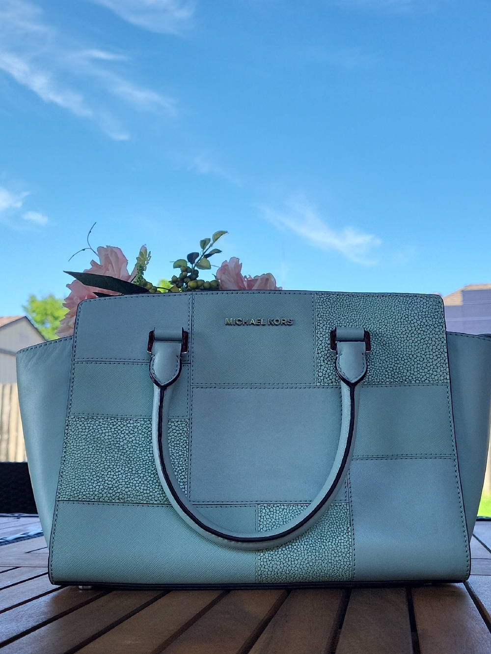 Michael Kors Mint Patchwork Leather Tote
